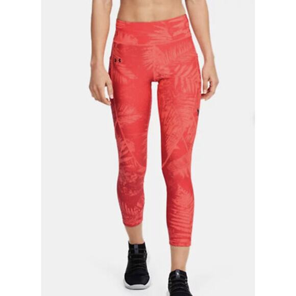 Under Armour Project Rock womens Large coral Printed Ankle Crop leggings - Picture 1 of 7